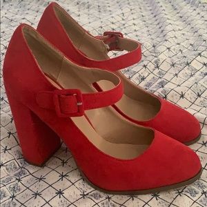 Red suade heels